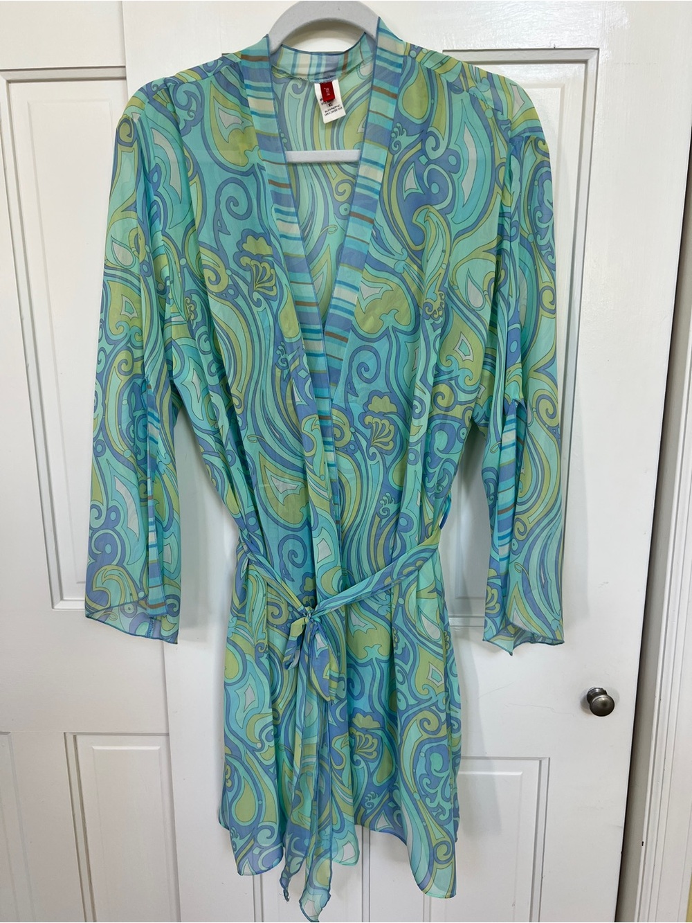 Sheer Paisley Robe & Nighty Aqua & Lime paisley